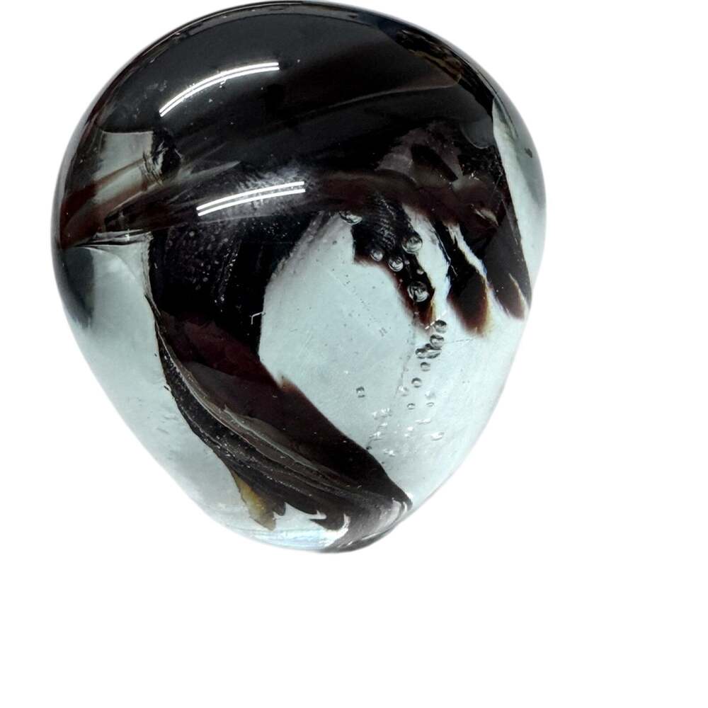 Vintage Art Glass Paperweight Controlled Bubbles & Brown Swirl